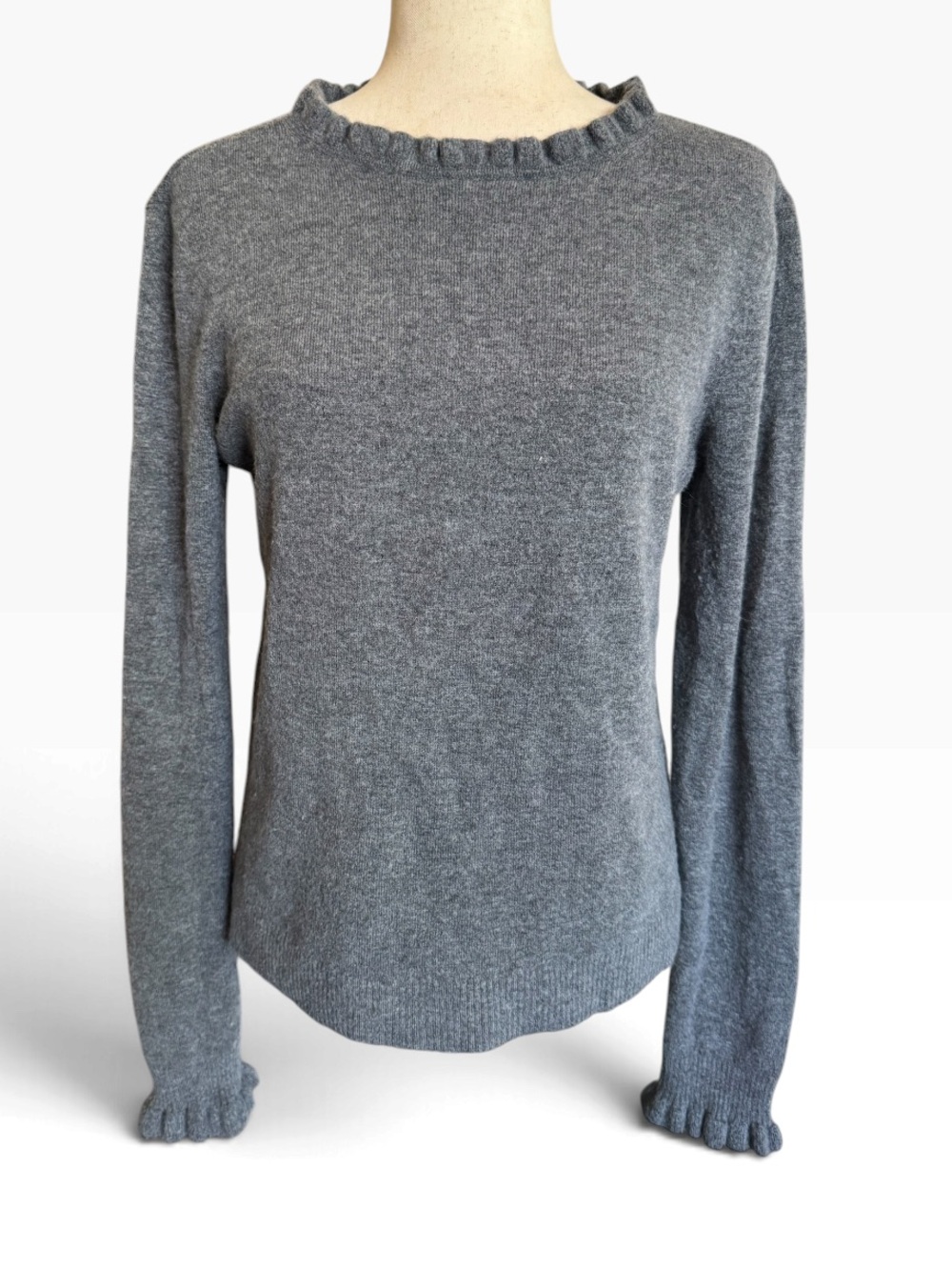 Sundance Gray Ruffle-Trim Crewneck Sweater
